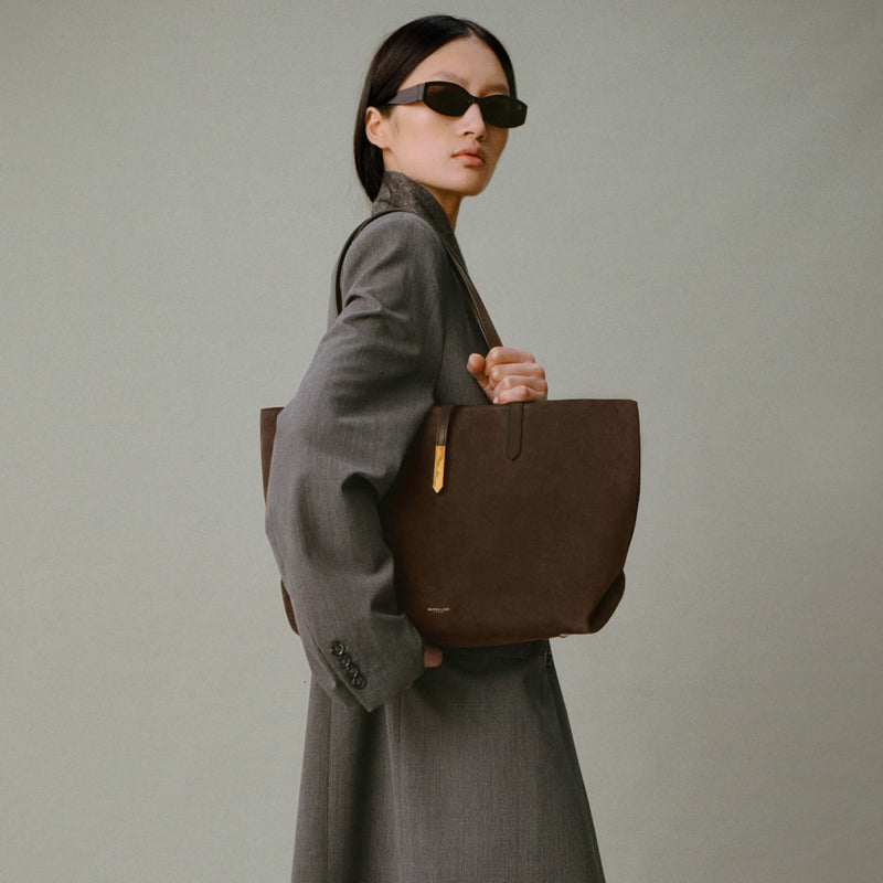 The Tokyo Tote - mocha suede & mocha smooth -