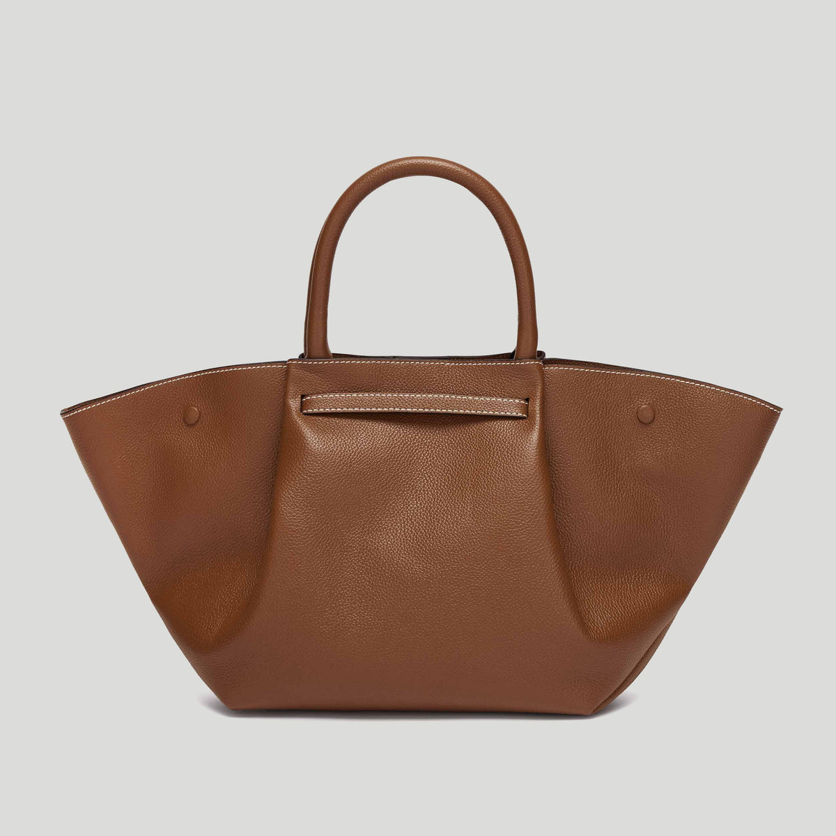 The Midi New York - tan small grain ecru stitching -