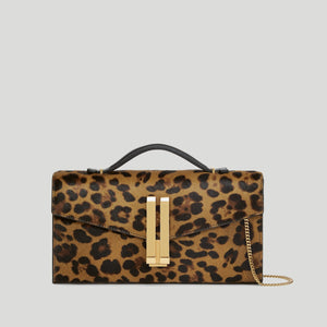 The Vancouver Clutch - leopard-effect calf hair & black smooth