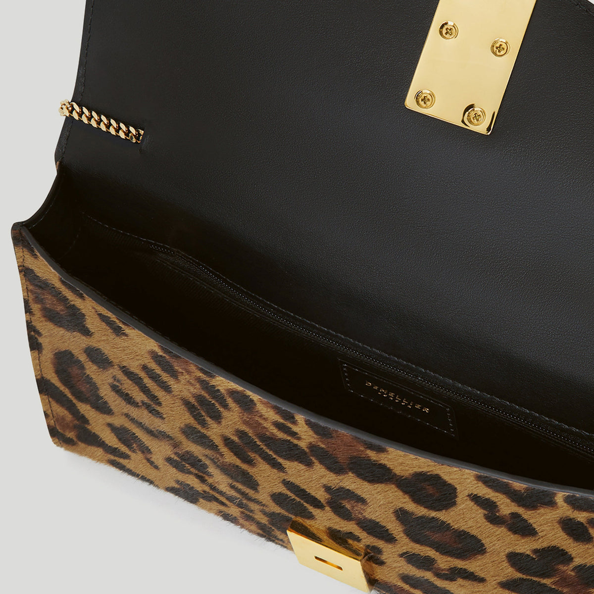 The Vancouver Clutch - leopard-effect calf hair & black smooth -